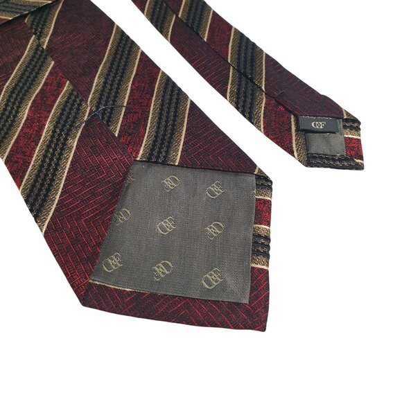 Daniel De Fasson Burgundy Striped Geometric Pattern Mens Tie Elegant Accessory - Picture 5 of 5